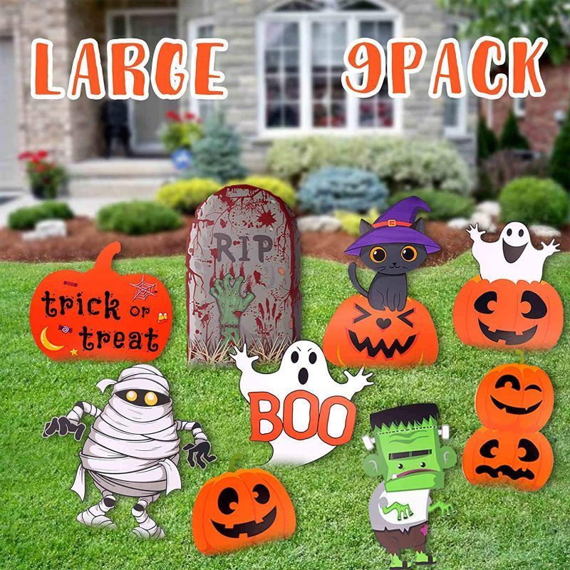 Photo 1 of  2 pack Halloween Decorations Outdoor 9 Pack Yard Signs?Large Pumpkin Ghost Corrugate Yard Stakes Signs 