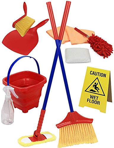 Photo 1 of Click N' Play 10Piece Pretend Play Educational Housekeeping Cleaning Set Includes A Broom, Dustpan, Duster, Mop, Collapsible Bucket, Sponge & More, Multicolor  -- toys