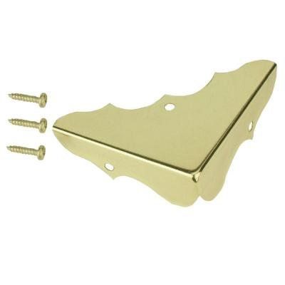 Photo 1 of 4 pack, Drawer Hardware 5/8 in. x 1-3/4 in. Bright Brass Decorative Corne