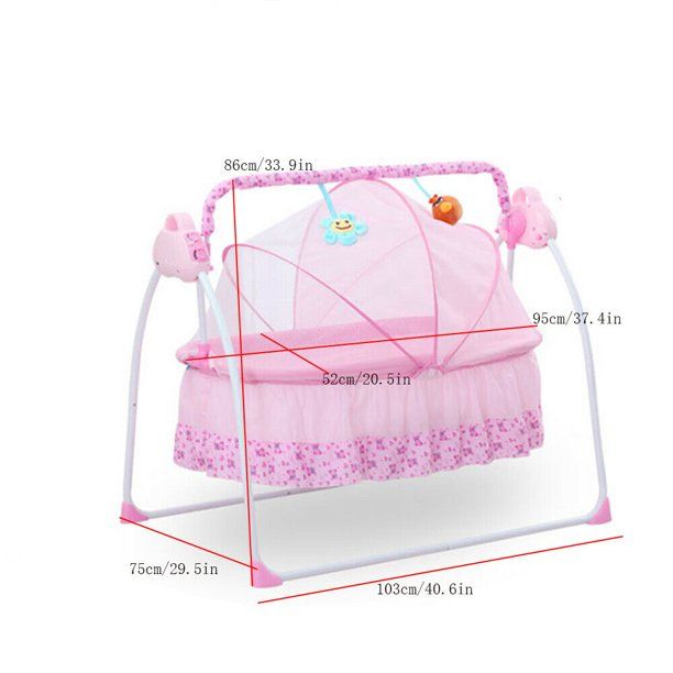 Photo 2 of OUKANING Baby Crib Cradle USB Port Timer Folding Auto-Swing Rocking Bassinet Mosquito Net Bluetooth 3 Gears Adjustable W/RC
