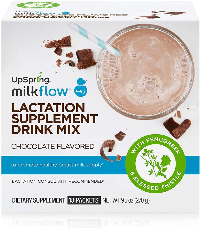 Photo 1 of Upspring Milkflow Lactation Supplement Drink Mix – Milk Lactation Supplement to Support Breast Milk Production with Fenugreek and Blessed Thistle, Chocolate Flavor, 18 Servings
