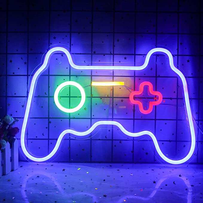 Photo 1 of Wanxing Game Neon Sign Gamepad Controller Neon Signs Gaming Wall Lights Decor for Game Room Blue Gamer Console Neon Lights for Children Cool Game Room Interior Decoration 16''x11''
