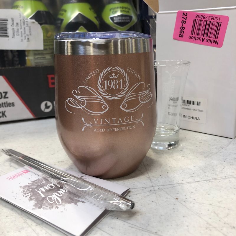 Photo 2 of 40th Birthday Rose Gold Wine Tumbler + Shot Glass
