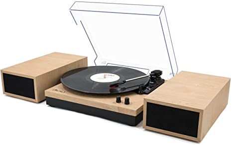 Photo 1 of LP&No.1 Small Bluetooth Vinyl Record Player with External Speakers, 3-Speed Belt-Drive Turntable for Vinyl Albums with Auto Off and Bluetooth Input,Light Wood