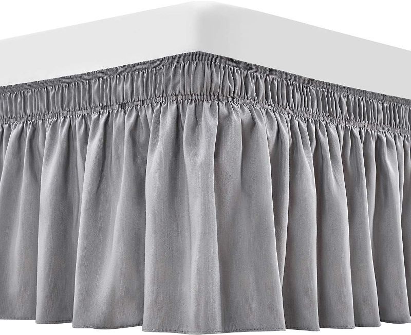 Photo 1 of ARANA BED SKIRT SILVER GREY KING SIZE WRAP-AROUND DUST RUFFLES, 15 INCH DROP ELASTIC EASY-INSTALL BEDSKIRT WRINKLE/FADE RESISTANCE, MACHINE WASHABLE