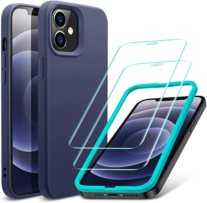 Photo 1 of ESR Cloud Series Case with Screen Protectors Designed for iPhone 12 Case/Designed for iPhone 12 Pro Case, Liquid Silicone Case (2020) [2 Glass Screen Protectors] [Comfortable Grip], 6.1", Navy Blue