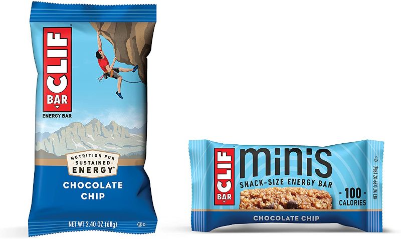 Photo 1 of CLIF BARS - Chocolate Chip - 10 Full Size and 10 Mini Energy Bars - Made with Organic Oats - Plant Based Food - Vegetarian - Kosher (2.4oz and 0.99oz Protein Bars, 20 Count) (Amazon Exclusive)
 -- best by 03 22 2022