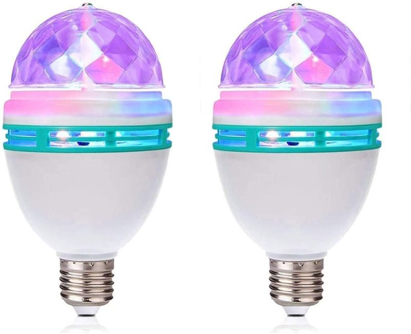 Photo 1 of 2 Pack RGB Color Rotating Bulb,E26/E27,LED Party Bulbs Colored Strobe Light Bulb Multi Crystal Stage Lights for Disco, Birthday Party Club Bar for Indoor & Outdoor Parties, Photography
