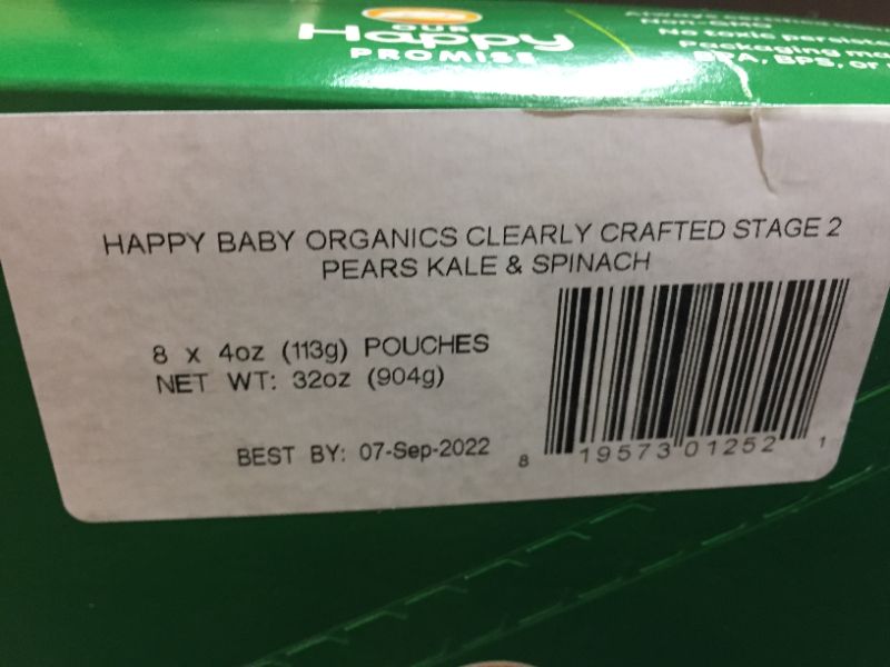 Photo 3 of (8 Pouches) Happy Baby Organics Baby Food, Pears, Kale & Spinach, 3.5 Oz
Best By: Sept 07, 2022