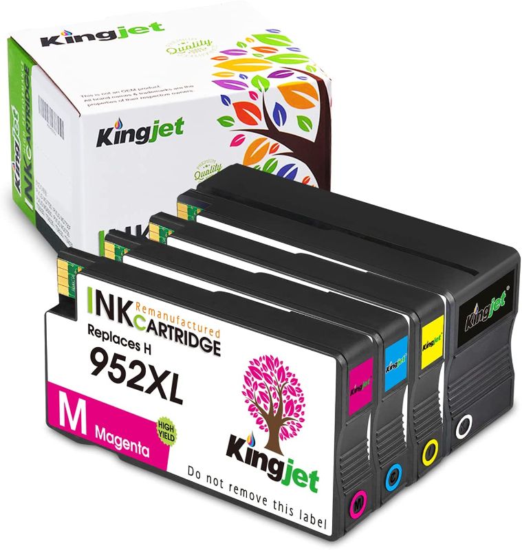 Photo 1 of Kingjet Compatible Ink Cartridge Replacement for HP 952 952XL Work with Officejet Pro 8710 8720 7740 7720 8210 8216 8702 8715 8720 8725 8730 8740 Printers, 4 Pack
