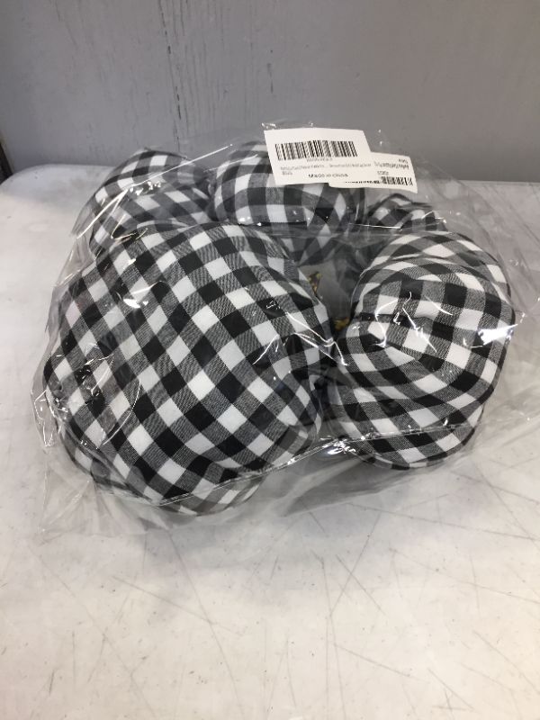 Photo 2 of Buffalo Plaid Fabric Pumpkins Assorted Size - 6PCS Black and White Pumpkins for Rustic Fall Decor