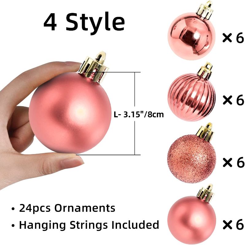 Photo 1 of Christmas Ball Ornaments 24pcs (Rose Gold, 3.15"/8 cm, 24pcs)