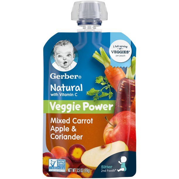 Photo 1 of Gerber 2nd Foods Natural Veggie Power Stage 2 Baby Food Mixed Carrot Apple Coriander, 3.5 oz, Pouch (Pack of 12)---BEST BY FEB 28 2022---
