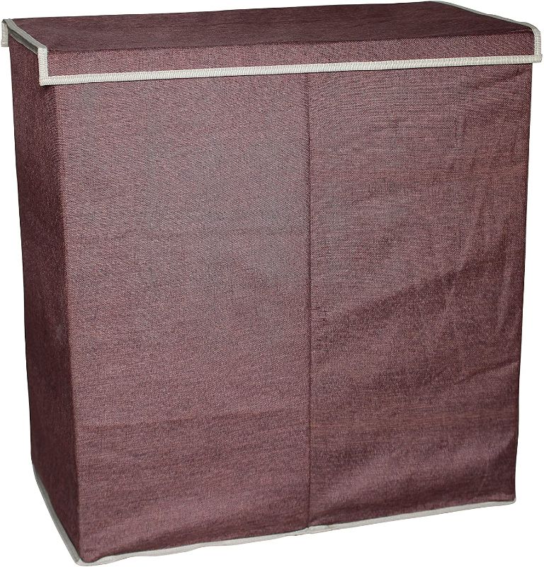 Photo 1 of Double Closet Laundry Clothes Hamper Sorter Basket Bin with with Magnetic Lid Closure, Coffee Linen