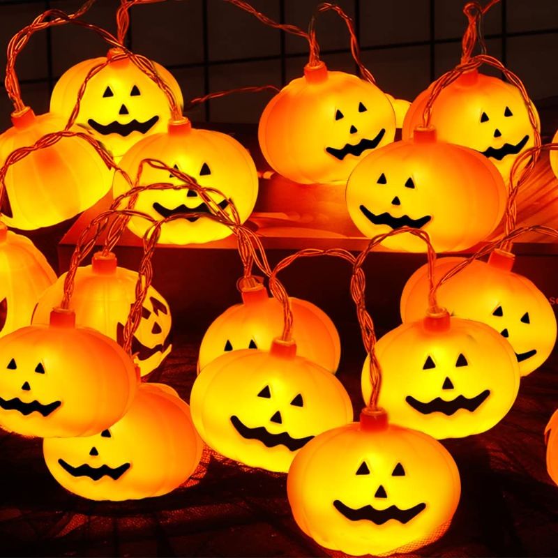 Photo 1 of 20 LED Halloween Pumpkin String Lights 10FT 8 Modes Halloween Decoration Lights Pumpkin String Lights Jack-O-Lantern Lights for Outdoor Indoor Garden Yard Halloween Party Decors
