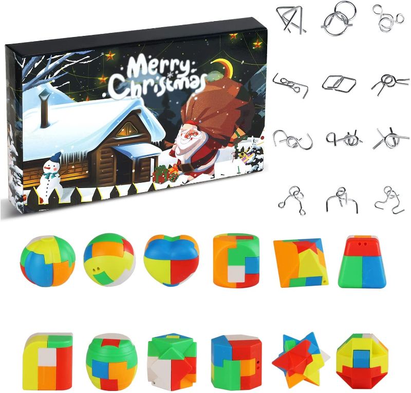 Photo 1 of Christmas Advent Calendar 2021 for Kids 24 Days Metal Wire Plastic Puzzles Toys Xmas Countdown Calendar, Adults Kids Advent Calendar Challenge

