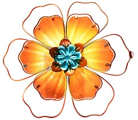 Photo 1 of WENYLE Metal Glass Flower Wall Decor Wall Sculpture Indoor Outdoor Hanging Decor for Garden Yard Fence Lawn Living Room Bedroom 12 Inches Yellow
