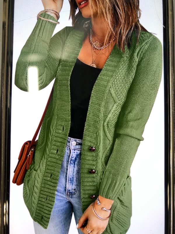 Photo 1 of LOOKBOOKSTORE WOMEN OPEN FRONT KNIT BUTTON DOWN CARDIGAN
GREEN