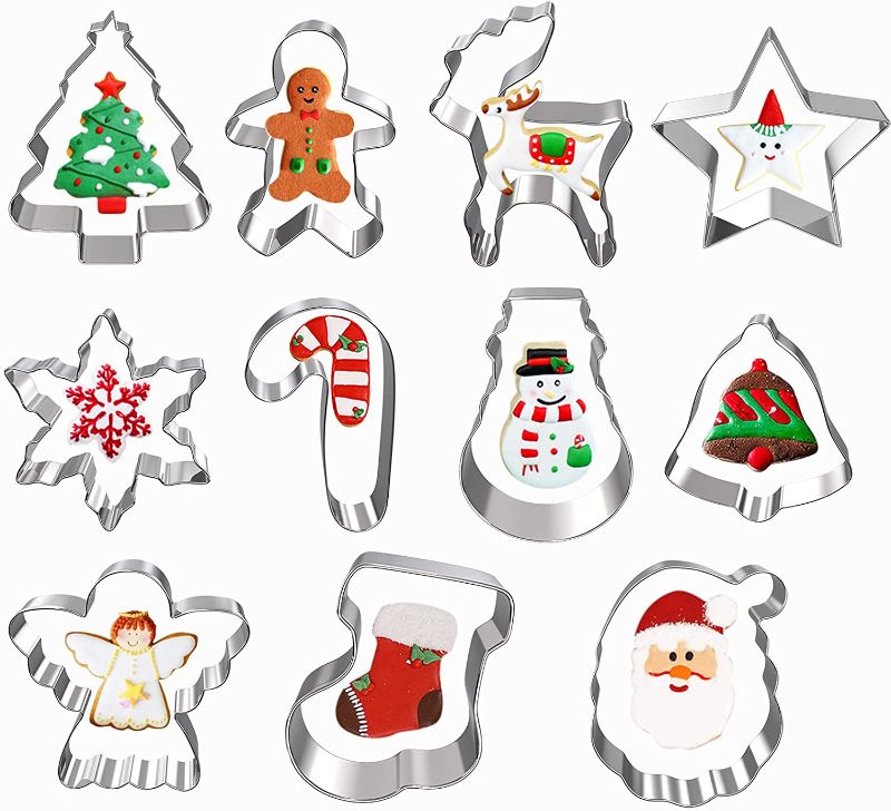 Photo 1 of 11 Pcs Christmas Cookie Cutters, Hibery Holiday Cookie Cutters Christmas, Snowflake, Christmas Star Tree, Gingerbread Man, Glove & More Cookie Cutters Christmas Shapes ./ 
