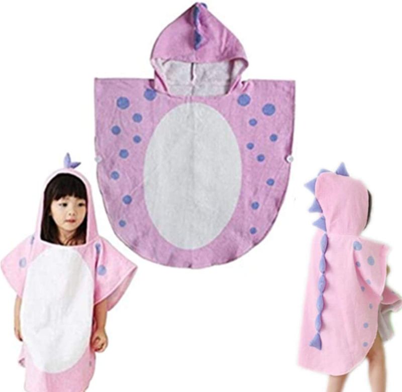 Photo 1 of Nobranded Dinosaur Hooded Beach Towel Soft and Absorbent Bathrobe for Kids (Pink, L)
