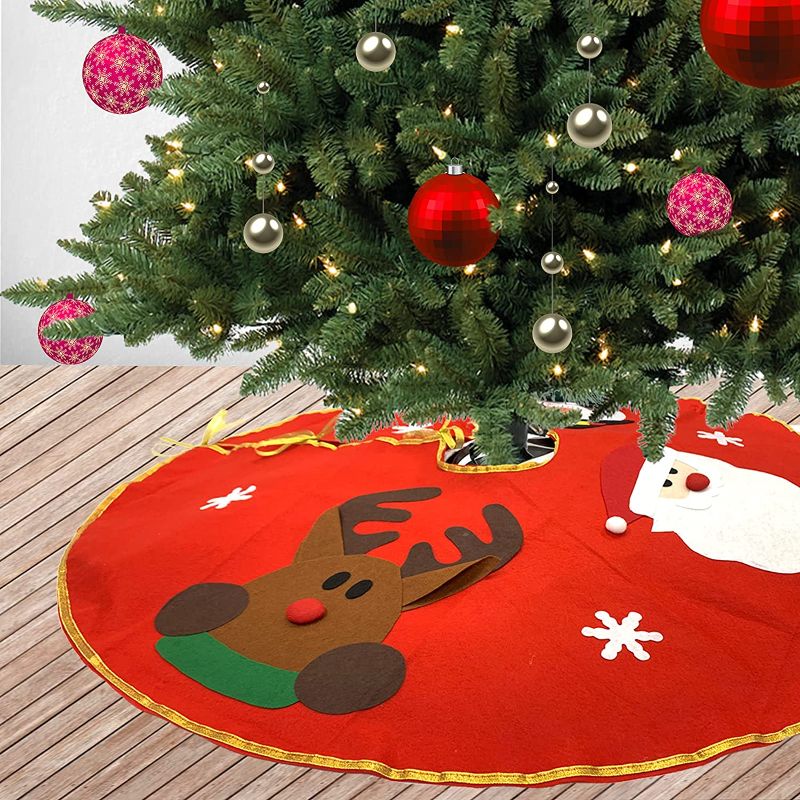 Photo 1 of Christmas Tree Skirt 42 inch Tree Skirts for Holiday Tree Ornaments Party Home Decorations (Red-White)
