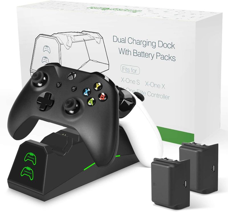 Photo 1 of innoAura Dual Xbox One Controller Charger - 1600mAh x 2 Rechargeable Battery Packs for Xbox One, Xbox One S, Xbox One X, Xbox One Elite Controller