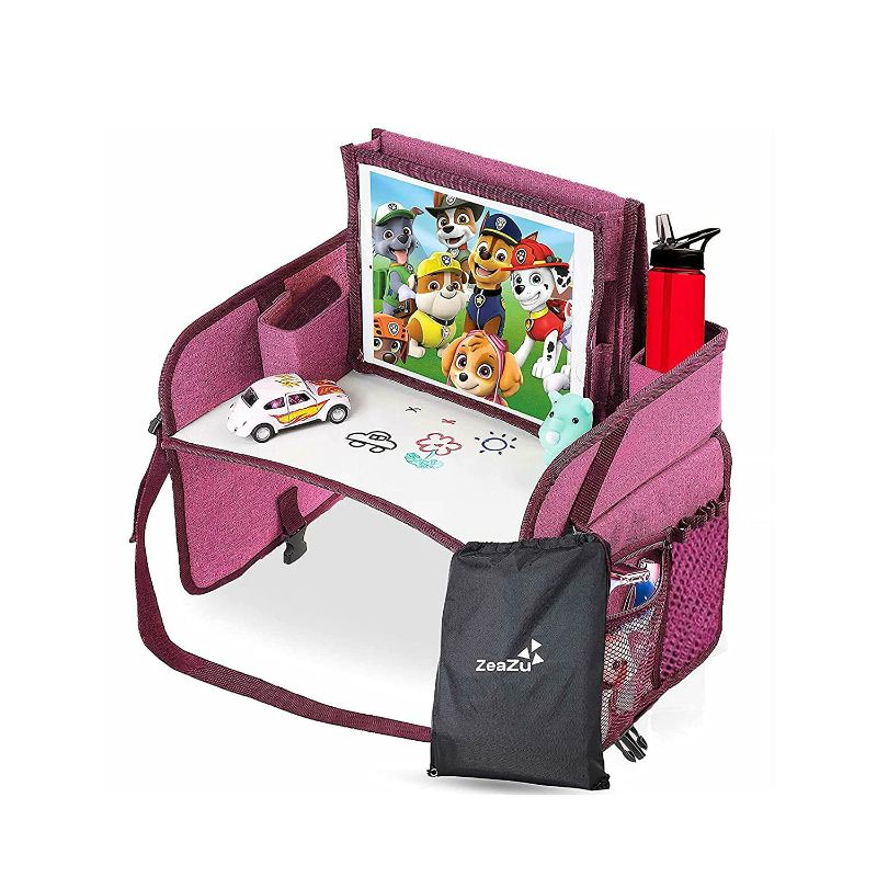 Photo 1 of Kids Travel Tray with Bag - Foldable Compact Lap Car Seat Table Desk with Dry Erase Board, iPad Holder, Backseat Essential Storage Organizer for Toddler and Child Road Trip and Airplane