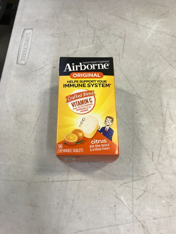 Photo 1 of Airborne 1000mg Vitamin C Chewable Tablets with Zinc, Immune Support Supplement with Powerful Antioxidants Vitamins A C & E - (96 count bottle), Citrus Flavor, Gluten-Free bb 3/22