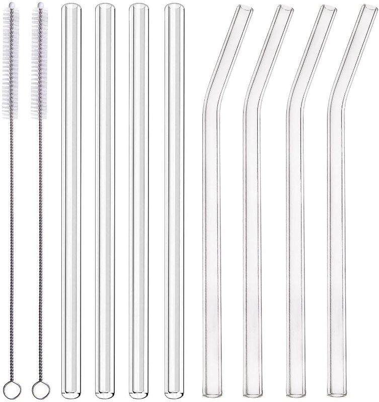 Photo 1 of ALINK Glass Smoothie Straws, 10" x 10 mm Long Reusable Clear Drinking Straws, Pack of 8 with 2 Cleaning Brush,