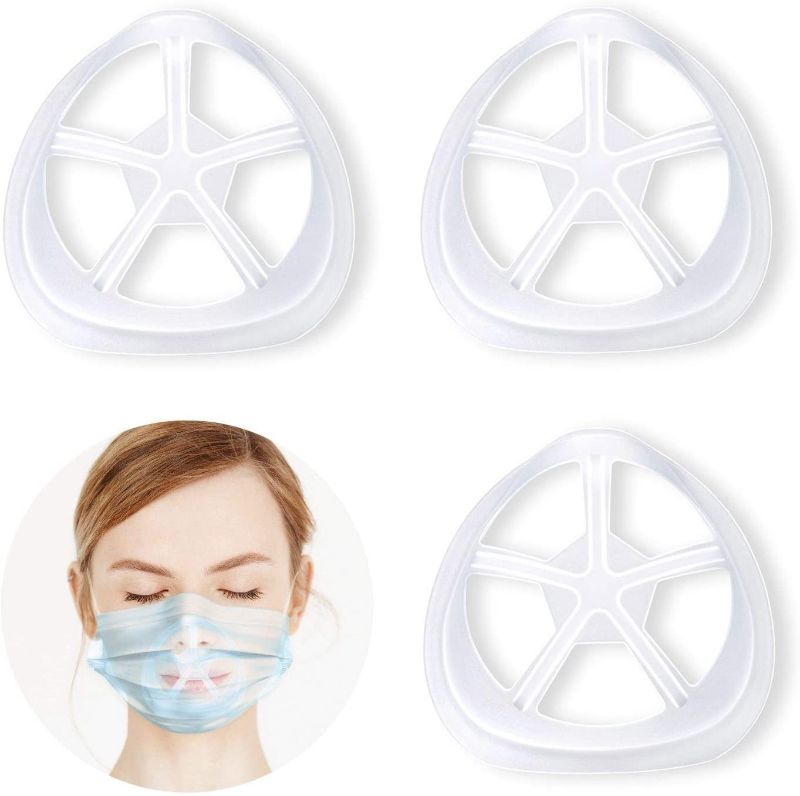 Photo 1 of 3D Mask Bracket Internal Support Frame Silicone Cool Mask Insert Lipstick Protector, Reusable Face Mask Accessories Easier to Breathe & Talk, 3pcs Clear