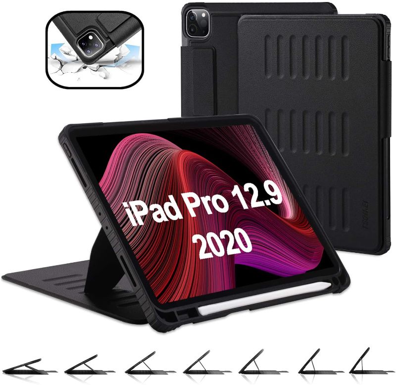 Photo 1 of TSOMEI CASE for iPad Pro 12.9 Inch 4th&3rd Generation 2020/2018 Release - 7 Angles Magnetic Stand + Premium Synthetic Leather + Wireless Charging of Pencil + Pencil Holder - Sleep/Wake Cover, Black