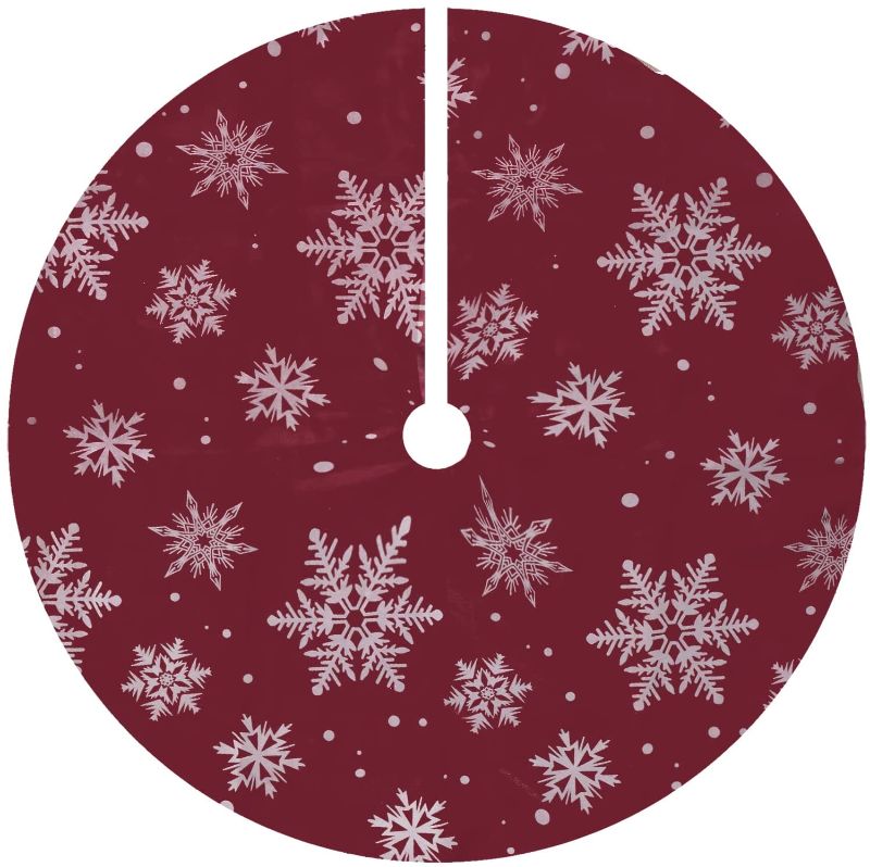 Photo 1 of 36 inches Christmas Tree Skirt, Snowflake Tree Skirts with Stocking for Christmas Xmas Tree Decorations?Deep Red,36INCH?