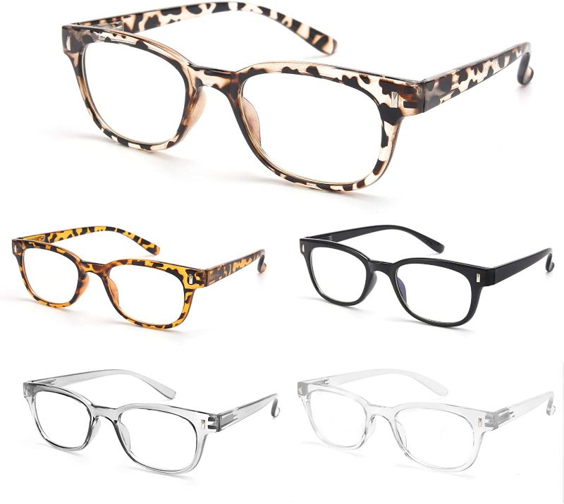 Photo 1 of BLS BLUES Reading Glasses for Women/Men Blue Light Blocking, Computer Readers Anti Migraine/Eye Strain Blocker Eyewear 5Packs (Leopard/Tortoise/Black/Grey/Clear, 1.5)