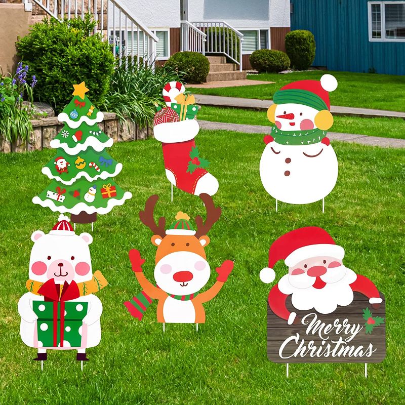 Photo 1 of Christmas Yard Stakes, Outside Christmas Decorations for Yard, 6 PCS Christmas Signs for Lawn, Winter Wonderland Outdoor Decor for Holiday
