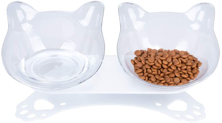 Photo 1 of Cat Food Bowls - Tilted Cat Food Bowls - Raised Bowls for Cats and Small Dogs, Double 15°Tilted Platform Cat Food Dish with Non Slip and Durable Base Stand, Gift for Pets
