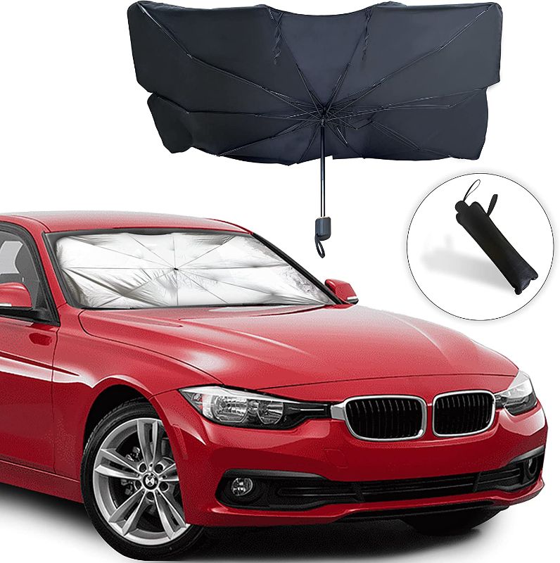 Photo 1 of EcoNour Car Windshield Sunshade with Storage Pouch | Foldable Reflector Umbrella Sunshade for Car, Blocks UV Rays Sun Visor Protector, Sunshade to Keep Your Vehicle Cool and Damage Free (49" x 25")
