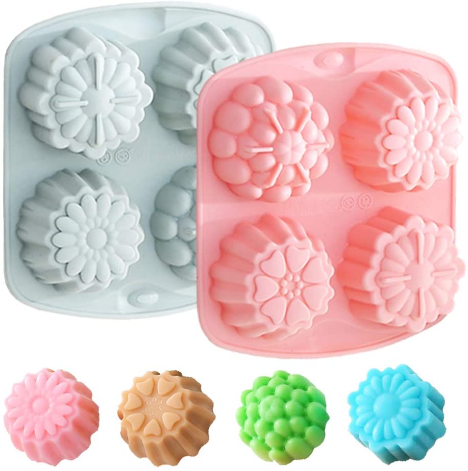 Photo 1 of 2 Pack Flower Silicone Soap Molds, 4 Cavity 3D Flower Shaped Pans for Homemade Craft Soap Mold, Cake Mold, Chocolate Mold, Ice Cube Tray, Jelly Pudding Cookies Molds