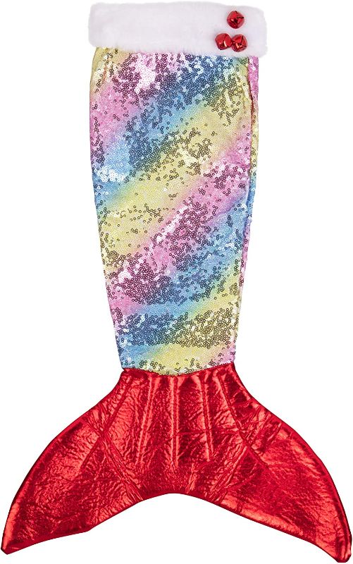 Photo 1 of SCS Direct 1 Pc Mermaid Christmas Rainbow Unicorn Sequins Stocking - Customize Your Gift Giving This Holiday - Great Unicorn or Mermaid Gift for Girls
