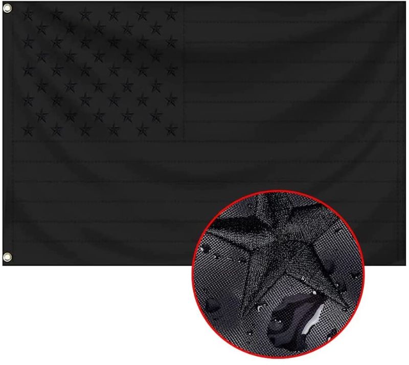 Photo 1 of Ertzinla All Black American Flag, 3x5 Ft Black USA Flag, Made from Nylon with Embroidered Stars and Sewn Stripes, UV Protection for Outdoor Yard Decor
