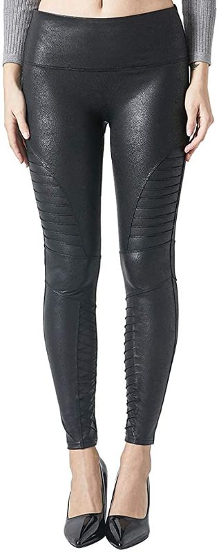 Photo 1 of MCEDAR Faux Leather Moto Legging for Women Sexy Black Stretch Pleather Leather Pants Plus Size