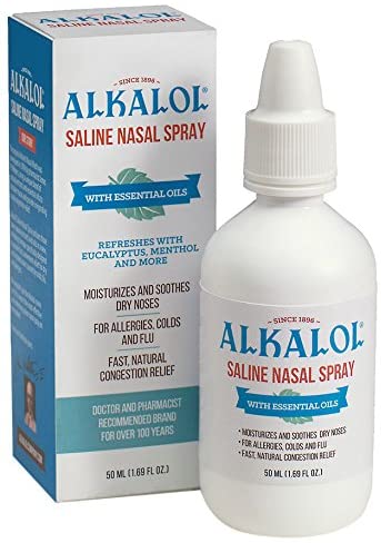 Photo 1 of Alkalol Solution Saline Nasal Spray EXP 05/22, 3 Solimo Oil-free Pink Grapefruit Facial Scrub, 7pack of hair scrunchies 
