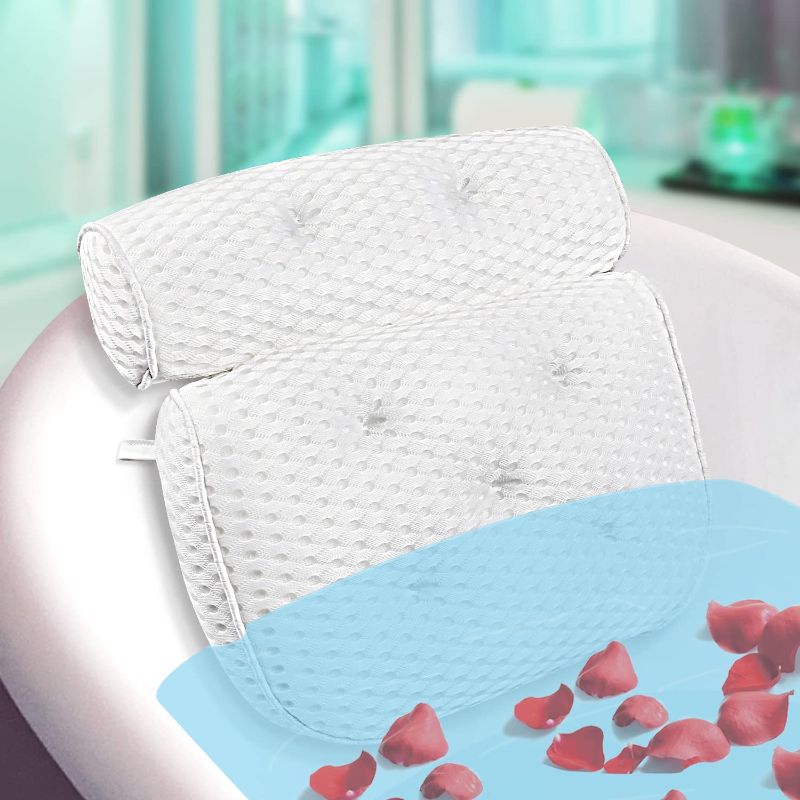 Photo 1 of  Bath Pillow, Non-Slip Spa Bathtub Pillow with 4D Air Mesh Technology and 7 Suction Cups