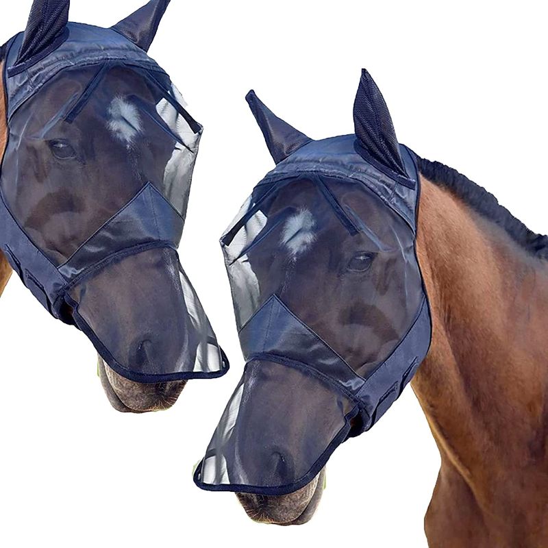 Photo 2 of  2PCS Horse Fly Mask Long Nose Cover Protection with Ears Large 