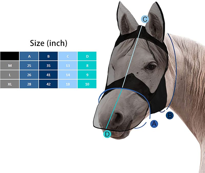 Photo 1 of  2PCS Horse Fly Mask Long Nose Cover Protection with Ears Large 