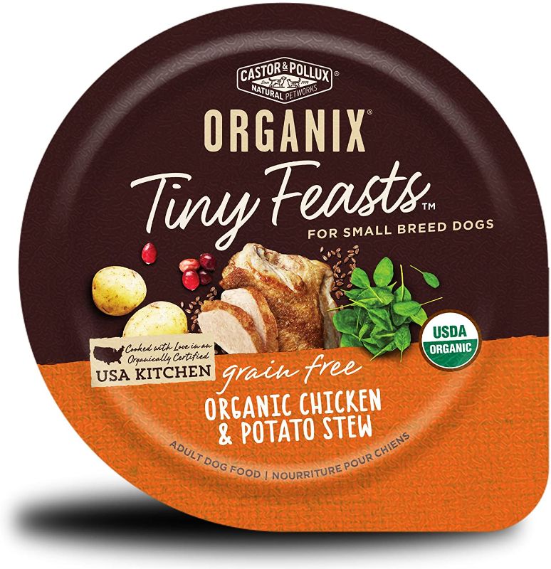 Photo 1 of Castor & Pollux Organix Tiny Feasts Grain Free Wet Dog Food (12) 3.5 oz Tubs EXP 26JUN2022
