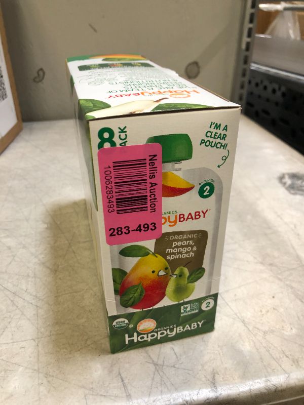 Photo 1 of Happy Baby Organic Stage 2 Baby Food Simple Combos Pear Mango Spinach, 4 Ounce Pouch (Pack of 8) EXP 12NOV2022
