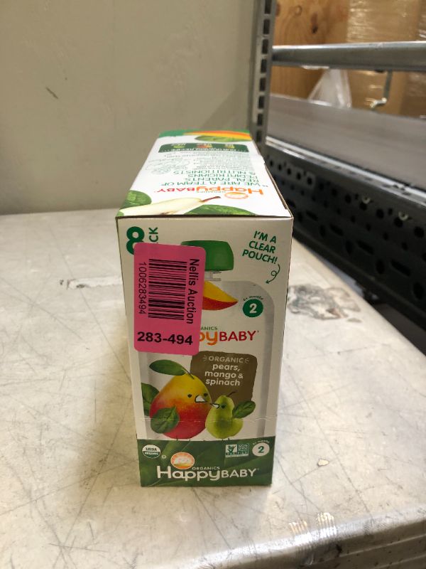 Photo 1 of Happy Baby Organic Stage 2 Baby Food Simple Combos Pear Mango Spinach, 4 Ounce Pouch (Pack of 8) EXP 12NOV2022
