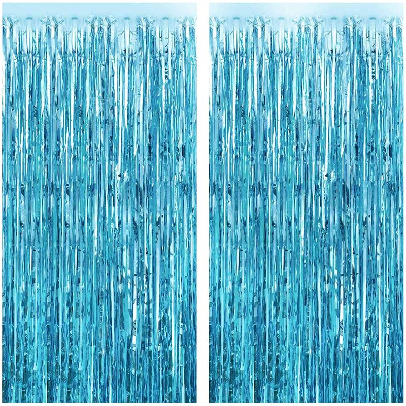 Photo 1 of Blue Metallic Tinsel Foil Fringe Curtains 2packs 