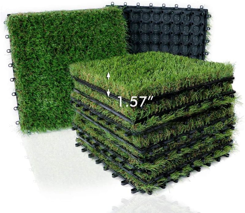 Photo 1 of Artificial Grass Tiles Interlocking Turf Deck Set 9 Pack - 12"x12" 