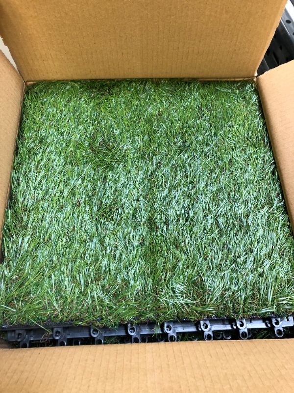 Photo 1 of Artificial Grass Tiles Interlocking Turf Deck Set 9 Pack - 12"x12" 